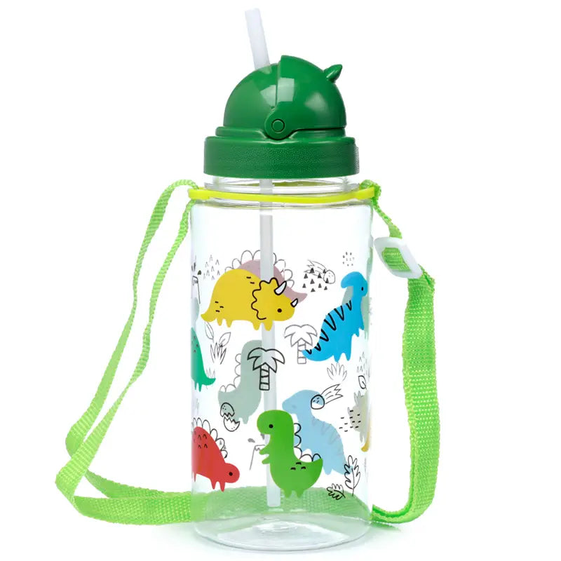 Puckator SPBOT01 450ml Children's Reusable Shatterproof Water Bottle with Flip Straw - Dinosauria Jr