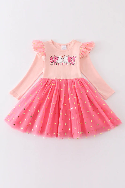 Spooky Season French Pink Toddler Girl Ruffle Dress