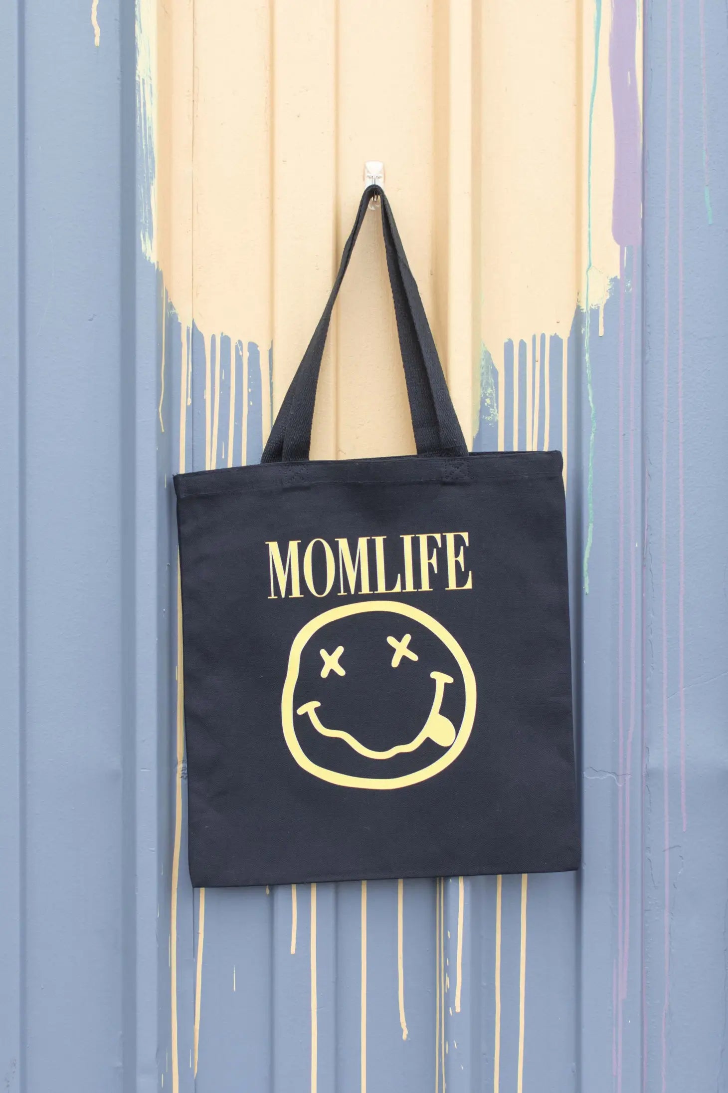 Mom Life Nirvana Smiley Face Mama Jet Black Tote Bag – Tiny Explorers  Boutique
