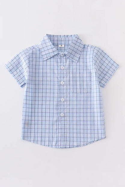 Light Blue Plaid Button Down Toddler Boy Shirt