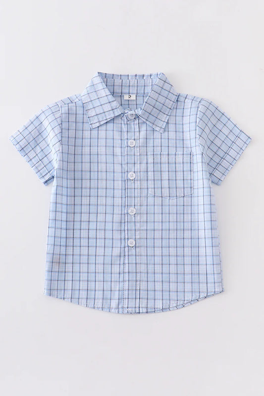 Light Blue Plaid Button Down Toddler Boy Shirt