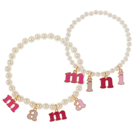 Pretty in Pink Mama and Mini Pearl Beaded Stretch Bracelet Set