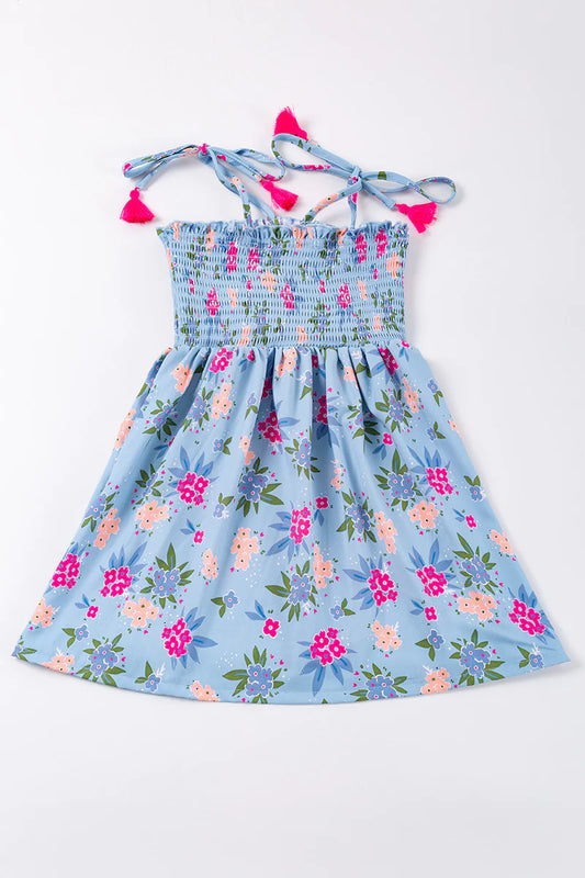 Flower Fields Steel Blue Smocked Toddler Girl Dress