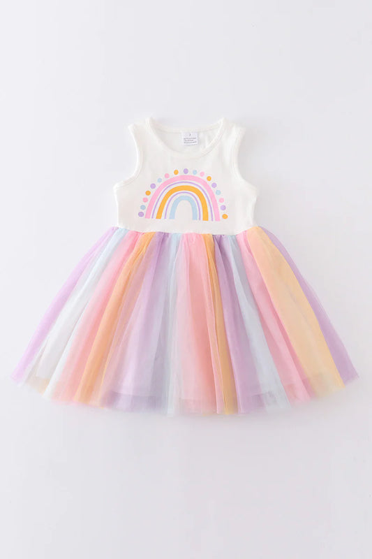 Over the Playful Rainbow Tutu Toddler Girl Dress