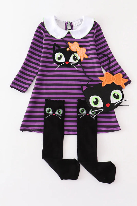 Violet Purple and Black Striped Cat Toddler Girl Set
