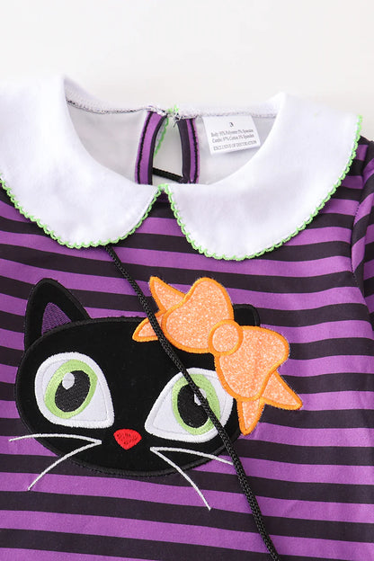 Violet Purple and Black Striped Cat Toddler Girl Set