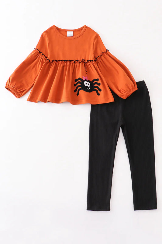 Pumpkin Orange Halloween Toddler Girl Spider Set