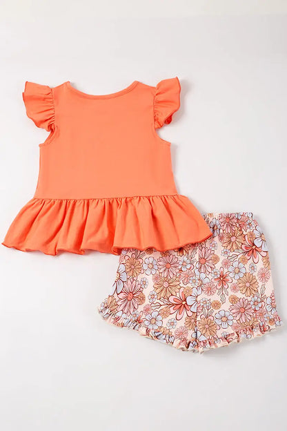 Clementine Orange "Bloom with Grace" Ruffle Shorts Set