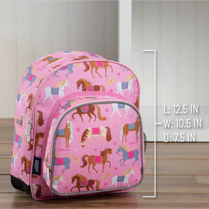 Carnation Pink Horses Backpack- 12"