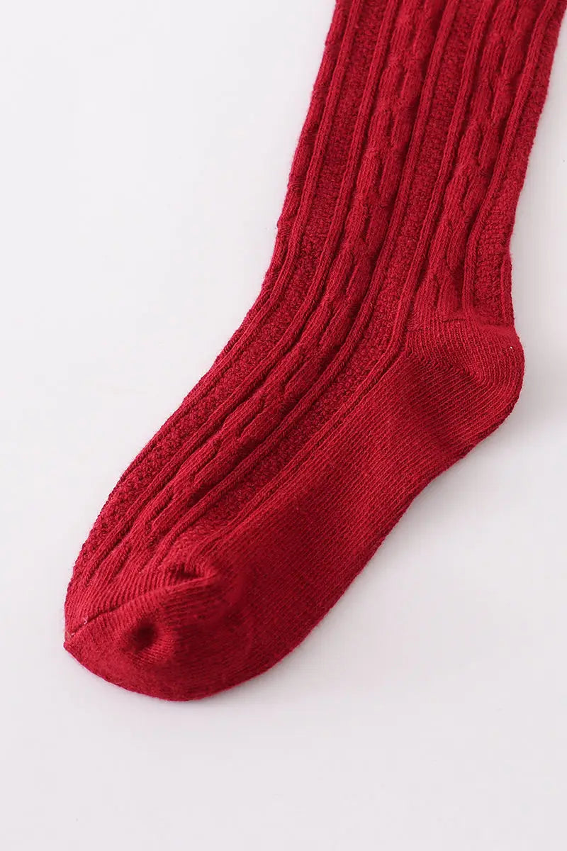 Crimson Red Knit Knee High Sock