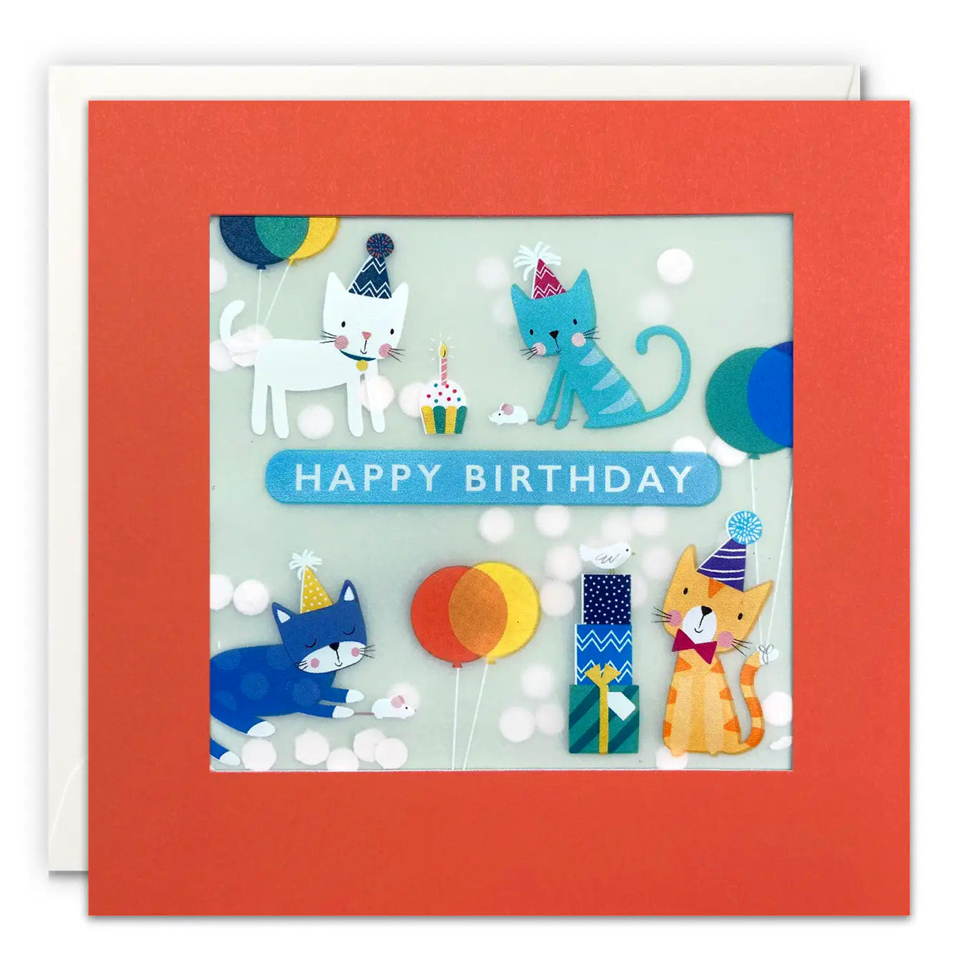 Cats and Balloons Paper Confetti Birthday Greeting Card
