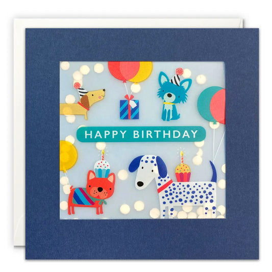 Dogs and Balloons Paper Confetti Birthday Greeting Card