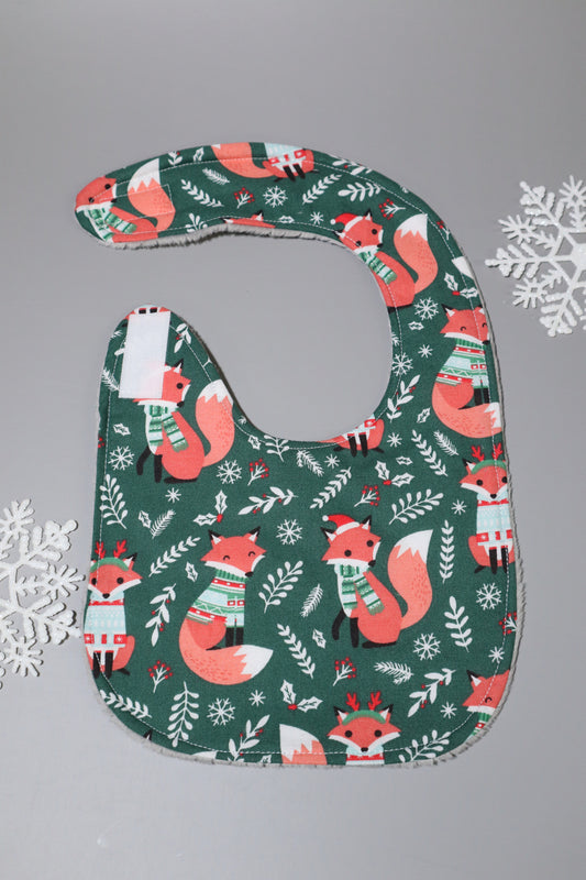 Holiday Foxes on Green Forest bib
