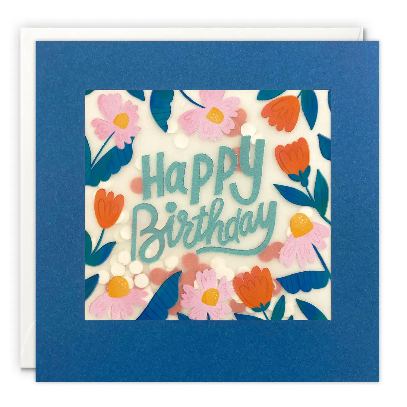 Blue and Orange Flowers Birthday Greeting Card