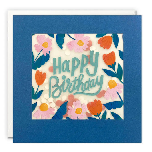 Blue and Orange Flowers Birthday Greeting Card