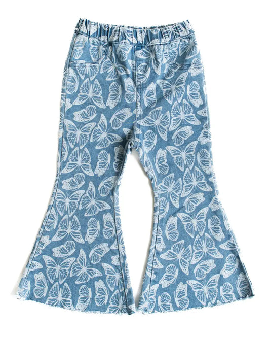 Sky Blue Monarch Butterfly Migration Toddler Bell Bottoms