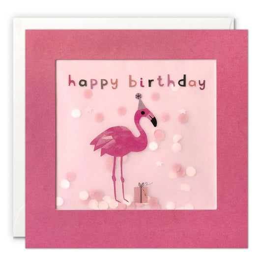 Happy Birthday Flamingo Confetti Greeting Card