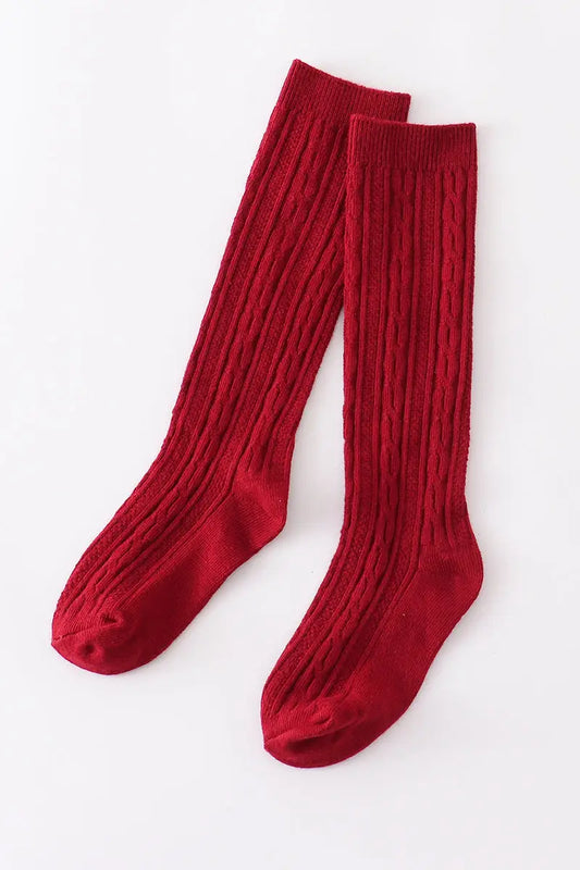 Crimson Red Knit Knee High Sock