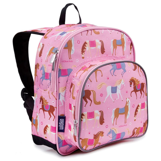 Carnation Pink Horses Backpack- 12"
