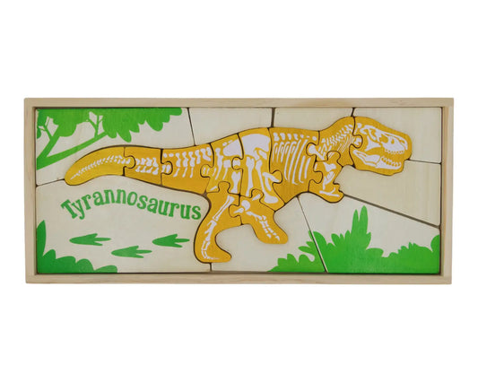 Puzzle di dinosauro a doppia faccia con scheletro di T-Rex