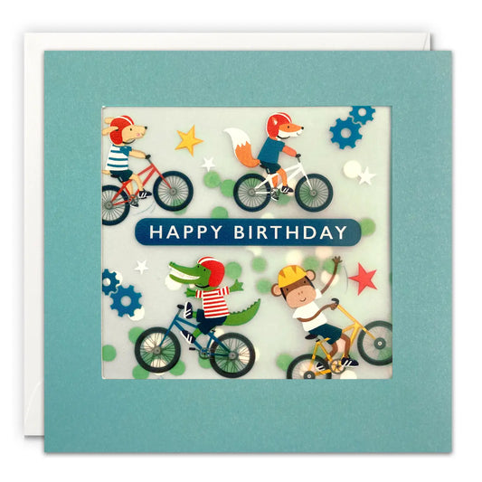 Animals on Bikes Paper Confetti Greeting Card