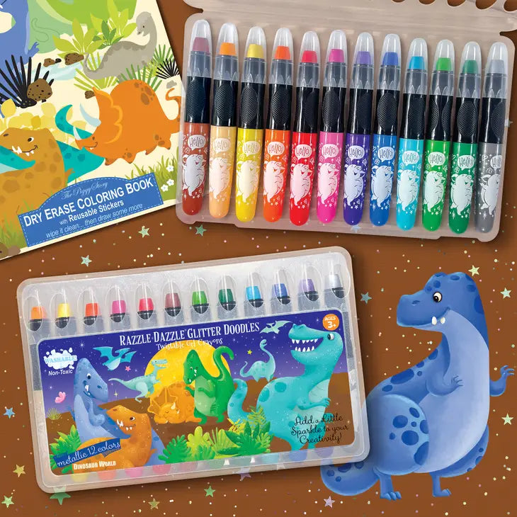 Glitter Dinosaur Dry Erase Coloring Book Gift Set