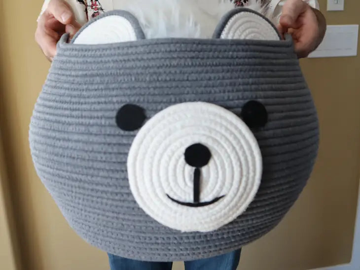 Gray Cute Bear Cotton Rope Basket XL