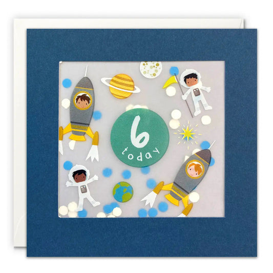 Age 6 Out of this World Space Paper Confetti Birthday Greeting Card