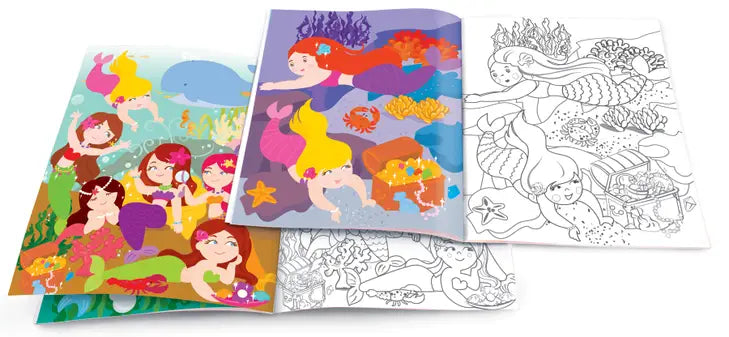 Set di libri da colorare cancellabili a secco con sirena glitterata
