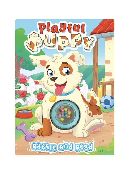 Playful Puppy - Children's Rattle and Read Interactive Sensory Board Book with Spinning Rattle