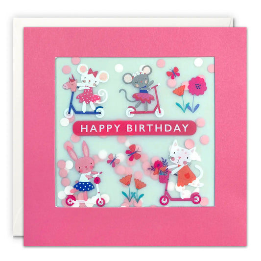 Animals on Scooters Paper Confetti Birthday Greeting Card
