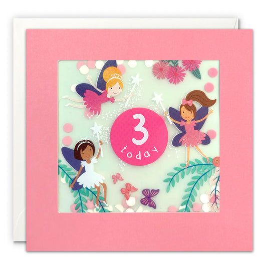 Age 3 Garden Fairies Paper Confetti Birthday Greeting Card