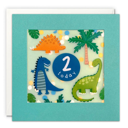Age 2 Dinosaurs Paper Confetti Birthday Greeting Card