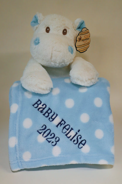 Mumbles Hippo with Polka Dot Fleece Blanket