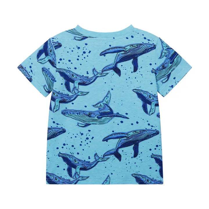 Turquoise and Dark Blue Whale Pocket Toddler Tee