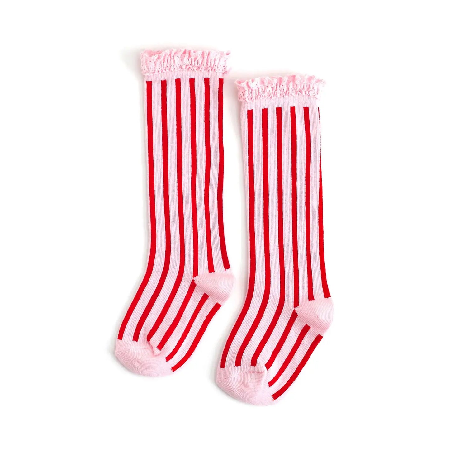 Candy Cane Striped Lace Top Knee High Toddler Socks