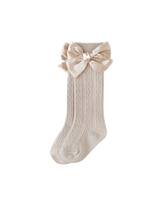 Champagne Knee-High Socks with Satin Bow