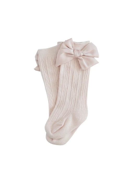 Lavender Blush Knee-High Socks with Satin Bow