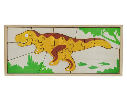 Puzzle di dinosauro a doppia faccia con scheletro di T-Rex
