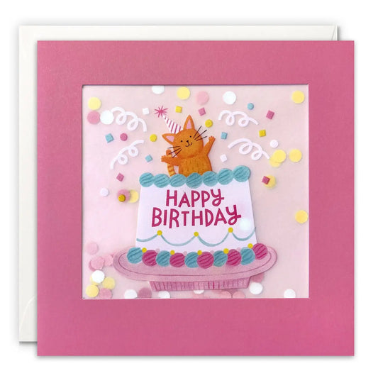 Cat in Birthday Cake Paper Confetti Greetings Card