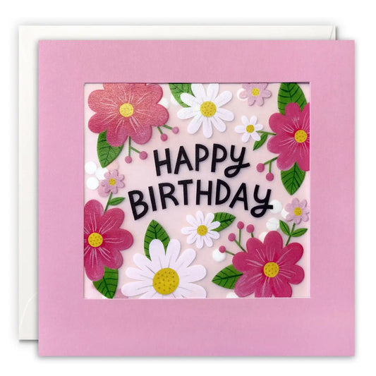 Birthday Pink and White Flowers Greetings Card